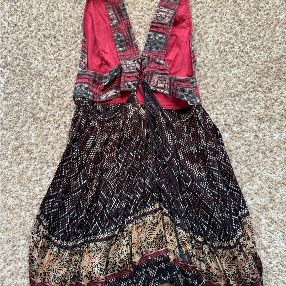 Free People Womens Deep Neckline Tie Back Multicolor Tunic Size small - Picture 2 of 5